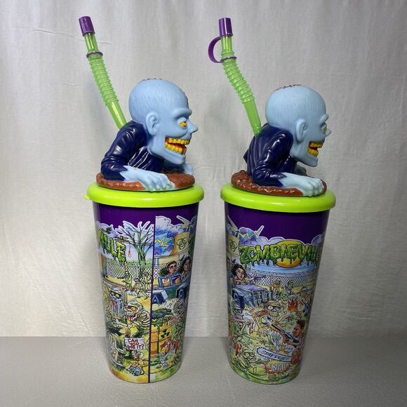 BERK Zombieville Plastic Drinking Cup Halloween 3D Zombie Topper Straw 32 Oz - Picture 3 of 7